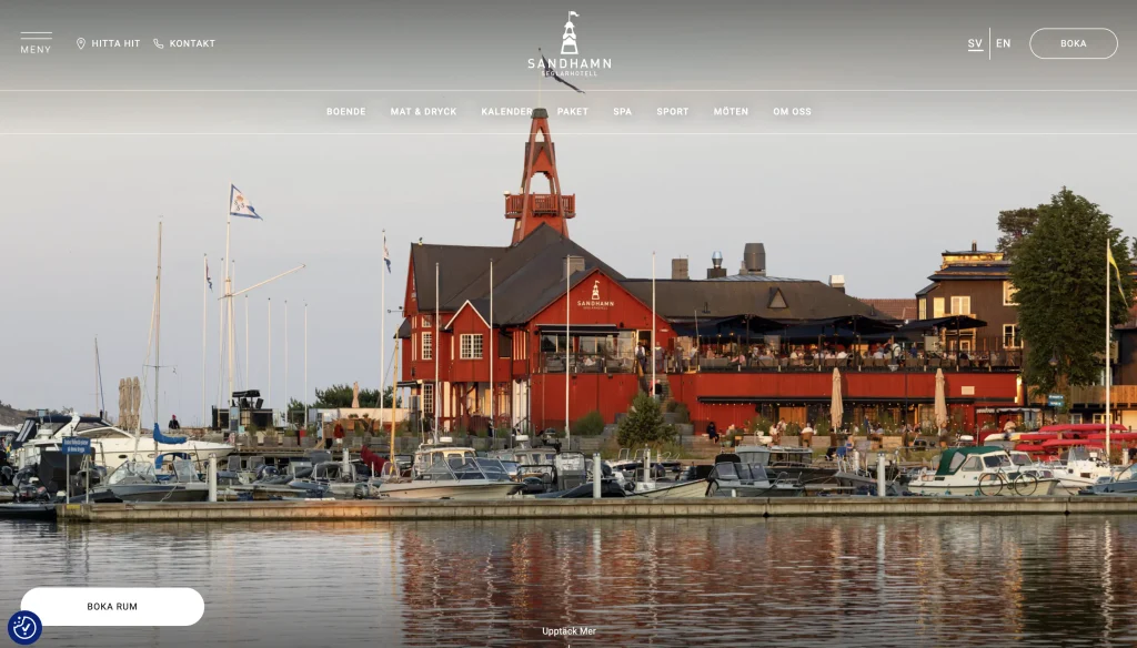 Sandhamn.com - Skärmavbild startsidan, tagen 26 augusti 2026