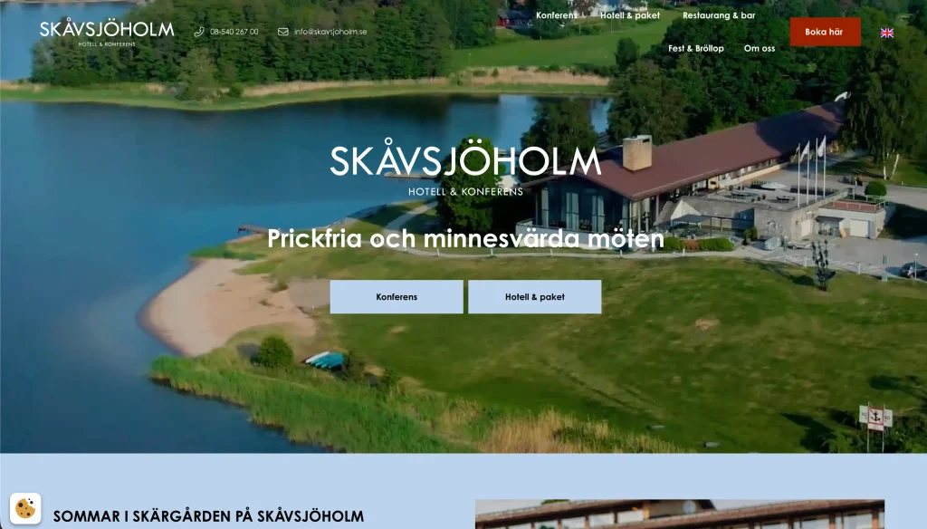 Skavsjoholm.se - Skärmavbild startsidan, tagen 26 augusti 2026
